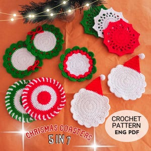 Crochet Christmas Coasters Pattern: 5-in-1 DIY Set (PDF)