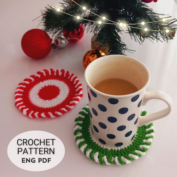 クリスマスキャンディかぎ針編みコースターのパターン：ホリデーDIY