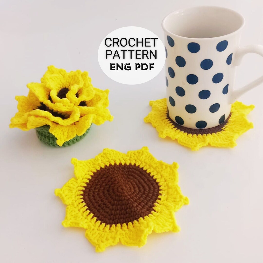 Crochet Sunflower Coaster Pattern | DIY Home Decor (english PDF) - Etsy