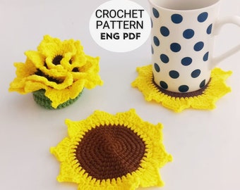 Crochet Sunflower Coaster Pattern | DIY Home Decor (English PDF)
