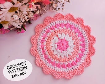 Virkat mandala-underläggsmönster: DIY-blommande duk (engelsk PDF)
