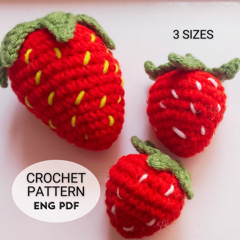 Crochet strawberry pattern, easy crochet pattern, vegetables crochet pattern