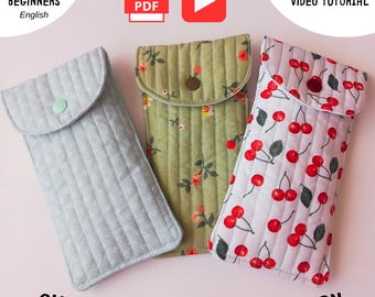 Quilted Glasses Case Sewing Pattern - Beginners - Video Tutorial - Easy DIY Fabric Pouch (English PDF)