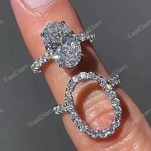Unique Oval Cut Insert Wedding Ring Set, 925 Silver Ring, 2.50 Ct Oval Cut Moissanite Diamond Ring Set, Open Shank Halo Beautiful Ring