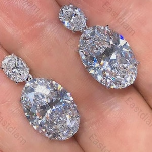 18k White Gold Drop Earrings, 13 TCW Oval Cut Colorless Moissanite Women's Earrings, Perfect Gift For Any Occasions, Screw Back Earrings