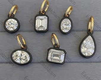 2CT Pear Bezel Necklace, East West Oval Bezel Set Pendant, Solitaire Round Moissanite Pendant, Emerald Bezel Set Solitaire Pendant Necklace