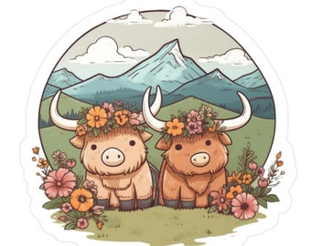 Highland Cows Vinyl Decals Laptop Decals Highland Cow Birthday Highland Cow Sticker