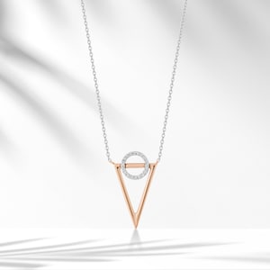 8k/14k/18k Solid Gold Triangle Plate Diamond Necklace,Minimalist Geometric Pendant, Natural Diamond Charm,Circle in triangle Symbol Pendant