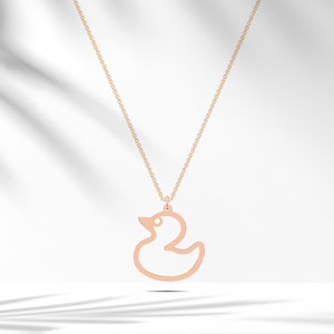 8k/14k/18k Solid Gold Duck Outline Necklace, Quirky Bird Jewelry, Duck Charm Pendant, Gift for her, Sweet Animal Necklace,Rubber ducky lover