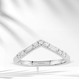 8k/14k/18k Solid Gold Baguette Diamond Ring,Promise Wedding Ring,April Birthstone,Curved Stackable Wedding Ring,Handmade Ring,Halloween Gift