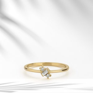 8k/14k/18k Solid Gold Baguette Diamond Ring, Minimalist Engagement Ring, Wedding Band, Dainty Simple Baguette Stacking Ring, Promise Ring