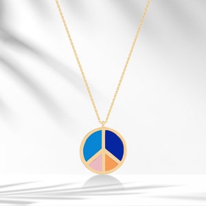 8k/14k/18k Solid Gold Peace Enamel Necklace, Peace Sign Necklace,Universal Symbol Jewel,Best Birthday Gift Idea for Her,Personalized Jewelry
