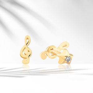 8k/14k/18k Solid Gold Treble Clef Piercing- Star Piercing•Clef Note Earring• Minimalist Tragus Piercing• Music Lover Cartilage Earring