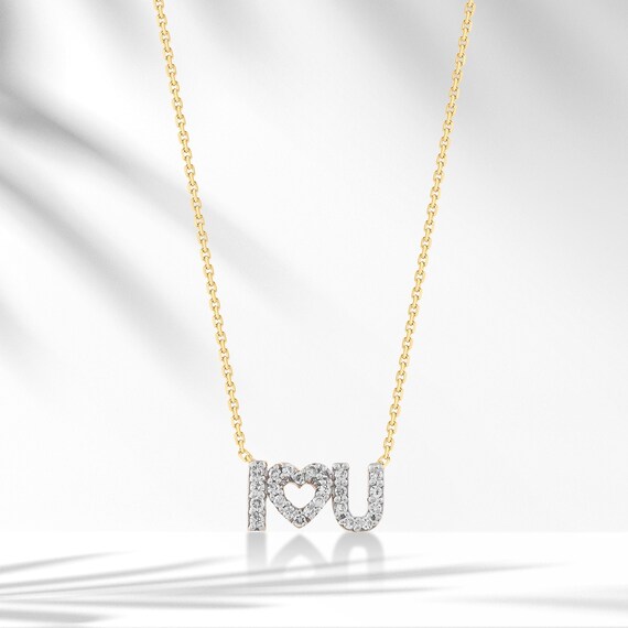 8k 14k 18k Solid Gold I Love You Diamond Necklace Minimalist Diamond Love Pendant in 8k 14k 18k Gold Dainty Minimalist Romantic Necklace Etsy UK