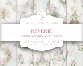 Cottagecore Digital Papers, Pastel Renaissance, Vintage Floral Fabric Pattern, Romantic Cottage Flowers, Seamless Grandmillenial Toile Art