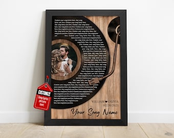 Vinyl Record Custom Song Lyrics Wedding Anniversary Gift Our First Dance Photo Print Personalized Music Wall Art Husband, Wife Couple Gifts