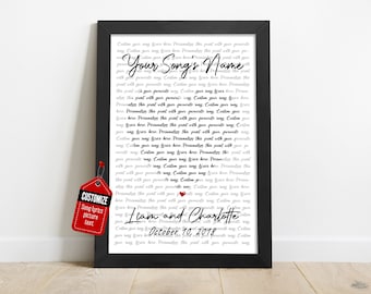 Custom Song Lyrics Print, Personalised Music First Dance Song Lyrics Poster Canvas, Anniversary Gift, Wedding Song Dance Lyrics, Music Gift