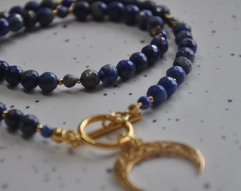 Necklace 40 cm, toggle clasp, lapis stones 6-4 mm, hematites 3 mm