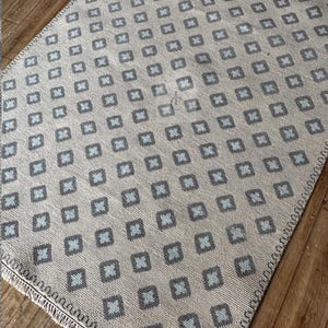 Modern Blue Oushak Rug 8x10 and 9x12 Hand Knotted rug Blue and Beige Vintage Oushak Wool Area Rug for living room