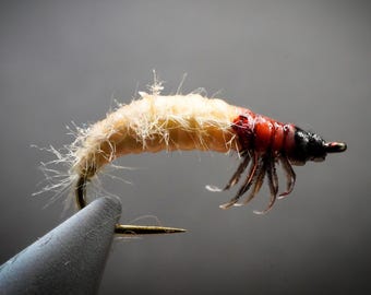 Pesca con mosca - Larva de tricóptero amarillo - Realista - Trucha, tímalo, barbo