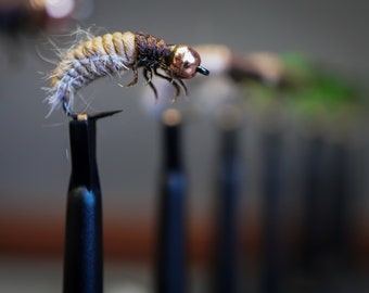 Pesca con mosca - Larva de tricóptero realista - Trucha, tímalo, barbo