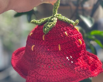 Strawberry Summer Sun hat, hand crocheted in smooth cool cotton yarn, with hand stitched seeds or sequins for summer sparkle, sizes  0-adult