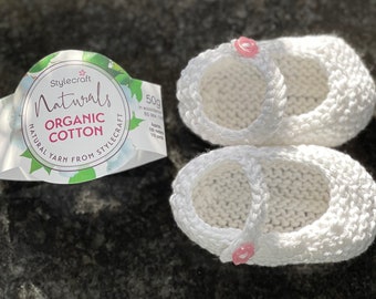 Newborn baby Mary Jane shoes, handmade with organic cotton or  Fine Merino, perfect baby gift, summer outfit - white, petal pink or peony