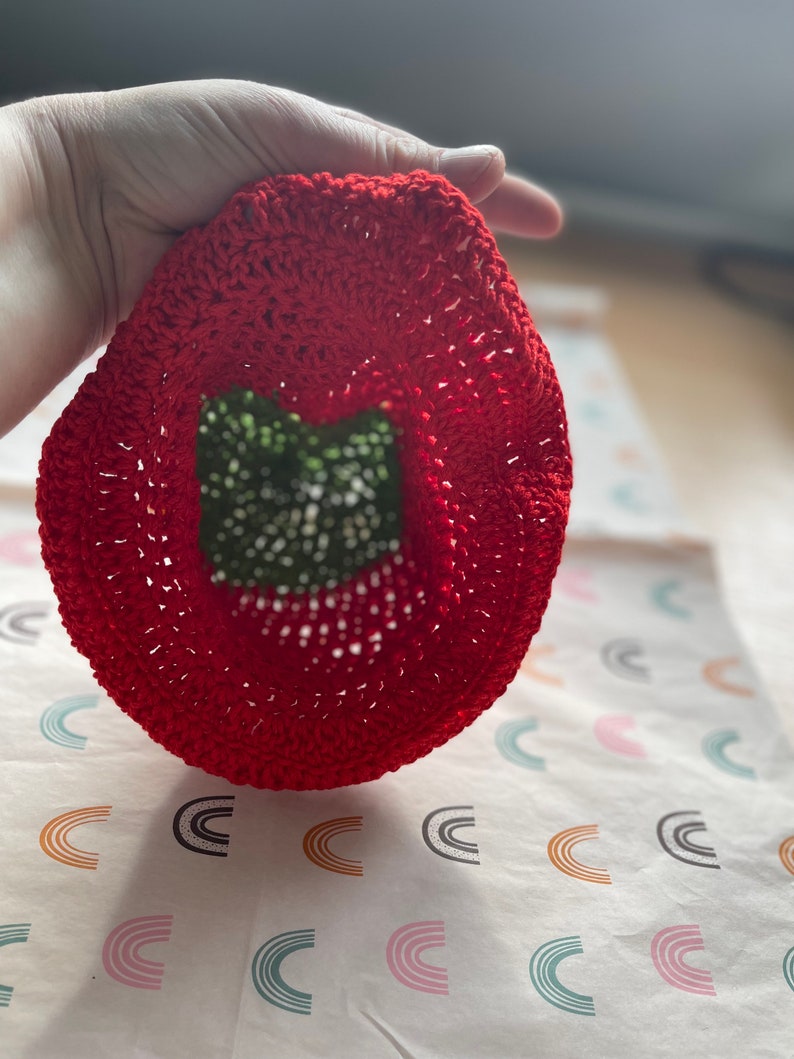 Strawberry Summer Sun hat, hand crocheted in smooth silky cotton yarn, with hand stitched sequins for summer sparkle, sizes: Newborn to 6Y image 6