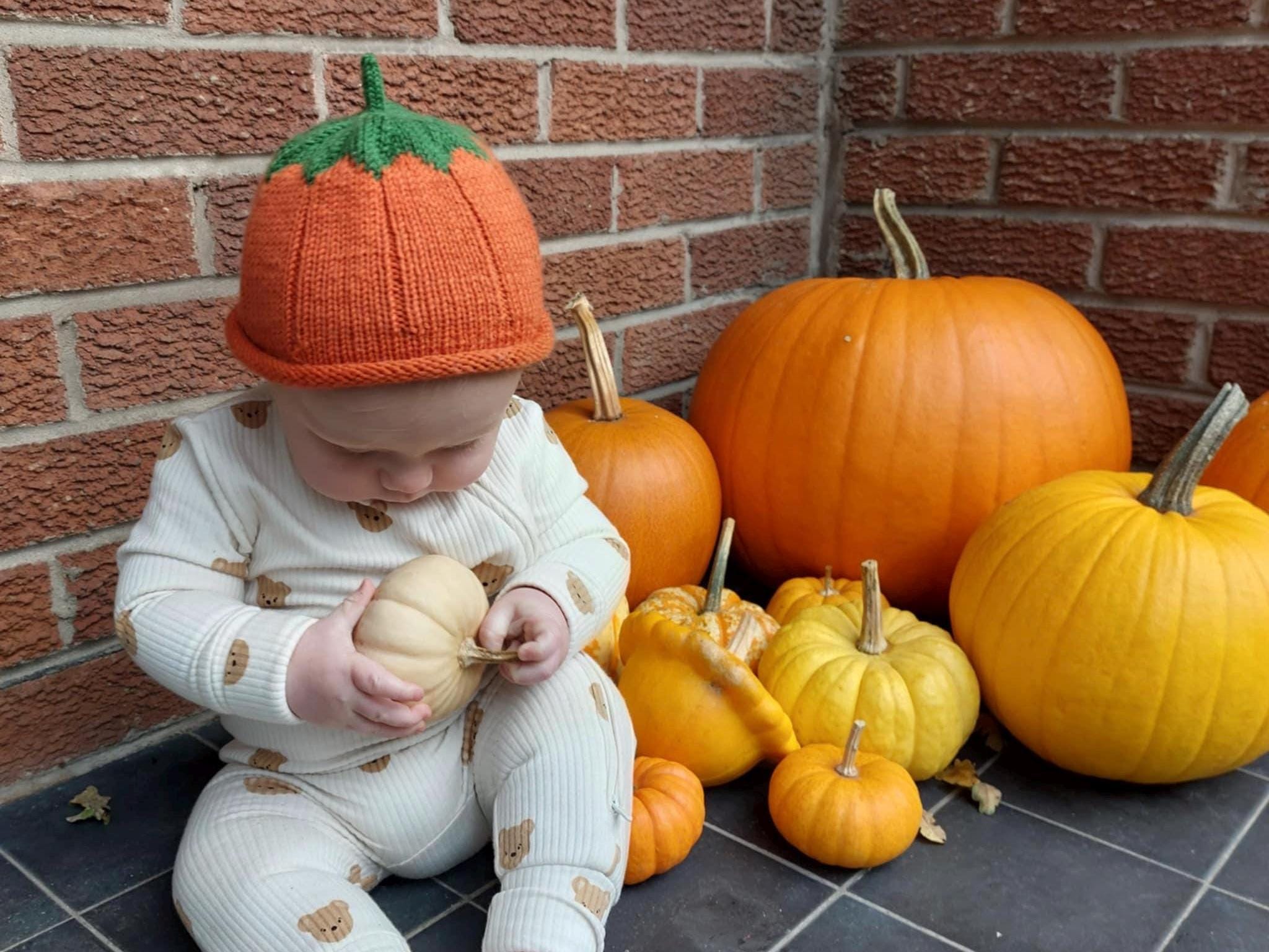 Hand-Knitted Merino Wool Pumpkin Beanie: Baby & Toddler Autumn Hat