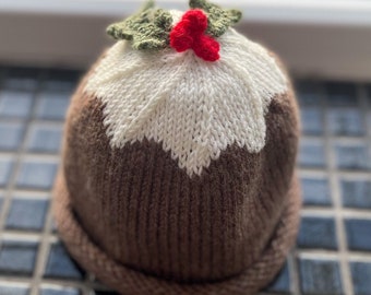 Hand knitted Pudding Hat, in Fine Merino wool - From Newborn to 8 Years