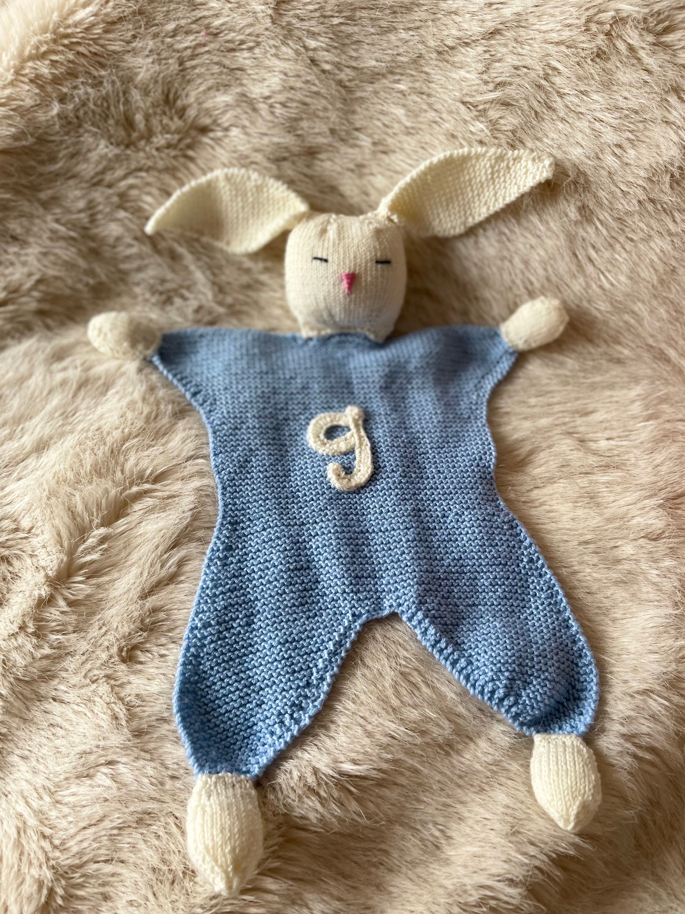 Hand Knitted Personalised Baby Comforter in Pure Fine Merino Wool