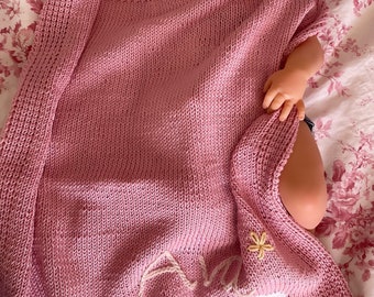 Couverture personnalisée pour bébé, tricotée à la main en coton égyptien de la plus haute qualité ou en pur laine mérinos fine