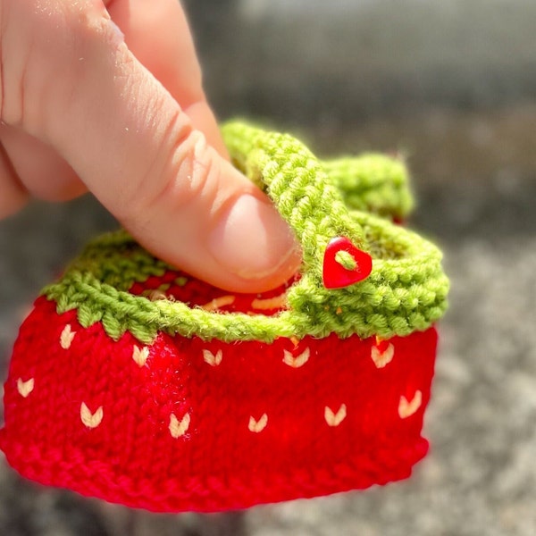 Handmade Strawberry Baby Shoes,  in Fine Merino Yarn, or Pure  Egyptian Cotton, newborn to 3 months - perfect baby gift, summer outfit