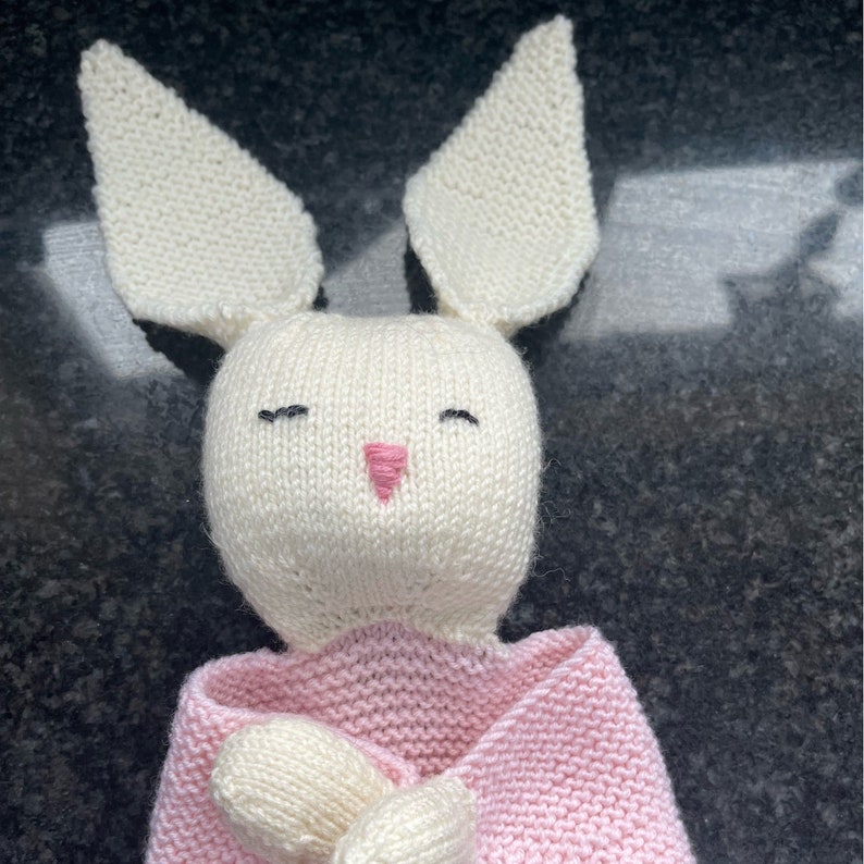 Personalised Baby Bunny Comforter, Hand Knitted in Pure Fine Merino Wool, name or text of your choice new baby gift image 4