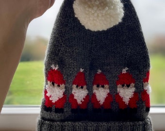 Hand knitted baby Santa hat - Alpaca or Merino wool - 5 sizes, newborn to 2 Years
