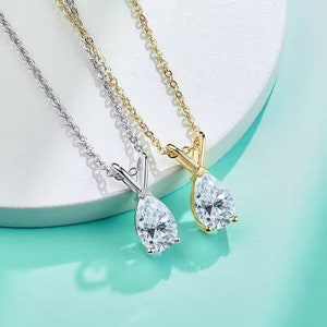 1 Carat Pear Cut Lab Grown Diamond Necklace 14k Gold Necklace Mothers Day Gift Jewellery For Everyday Wear