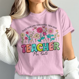 Wildflower Teacher Name Shirt, Custom Teacher TShirt, Personalized Teacher T Shirt, Gift for Teacher, Cute Teacher Tee, Groovy Teacher Shirt
