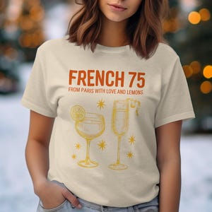 French 75 T-Shirt, Paris Cocktail Tee, Summer Shirt, Vacation Shirt, Comfort Color, Sparkly Stars, Lemon Drink, Champagne Cocktail T Shirt