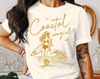Coastal cowgirl-T-shirt: Western Surfer-T-shirt, Beach Vibes