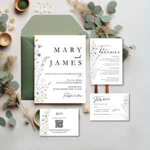 Download de modelo de convite de casamento editável - conjunto de design de convite de noiva | Suíte Casamento | Anúncio de casamento Cartão de casamento Floral personalizado