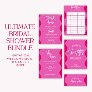 Ultimate Bridal Shower Bundle – Red & Pink Wavy Border Invite and Sign Pack – Editable Hens Party Templates and Welcome Sign