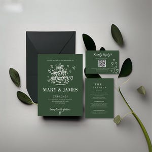Einzigartiges Hochzeitseinladungs-Set, Handgezeichnete Etsy-Hochzeitseinladungen, Antwortkarten, Digitale Einladung, Illustrierte Hochzeitseinladung