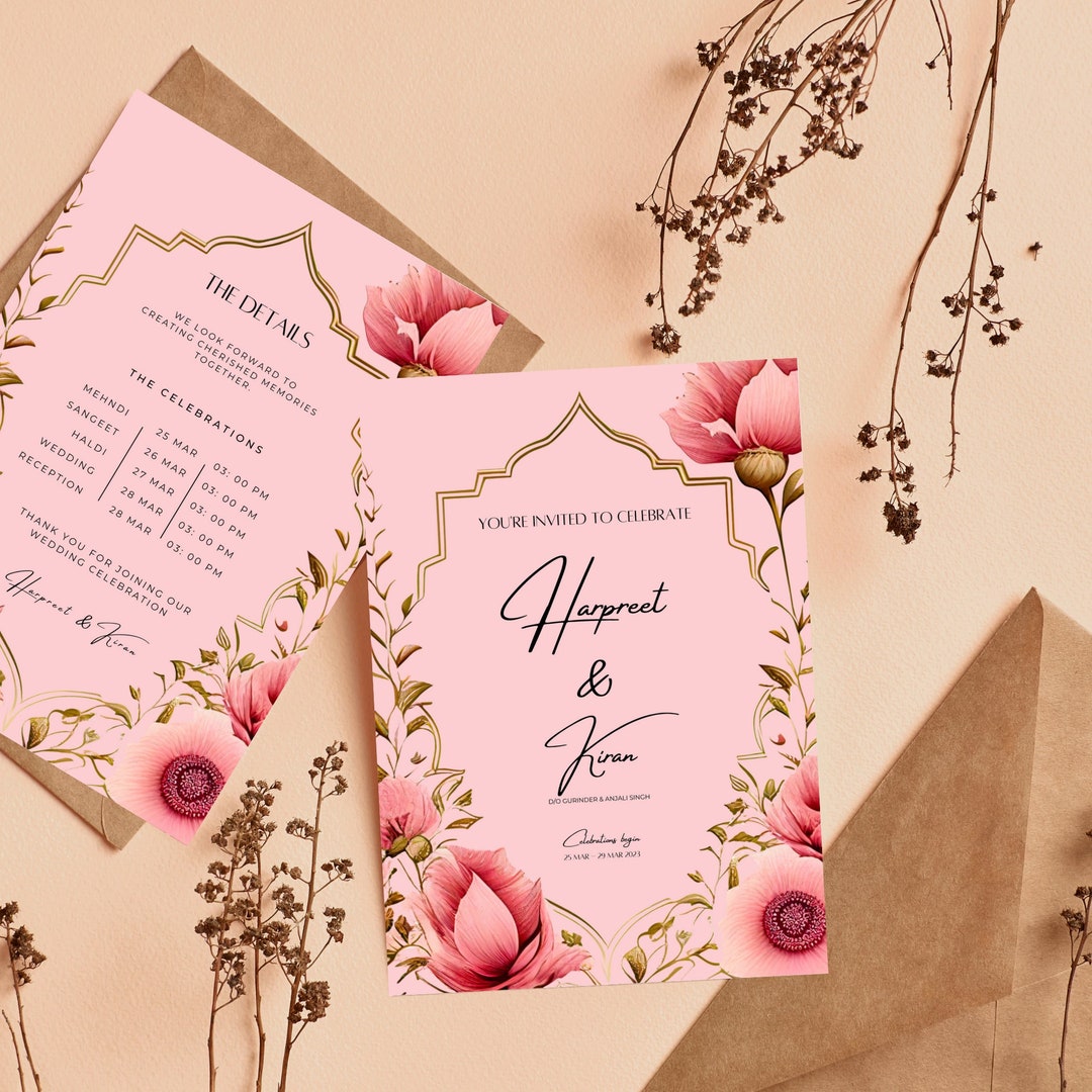 Pink and White Indian Wedding Invitation Template Etsy