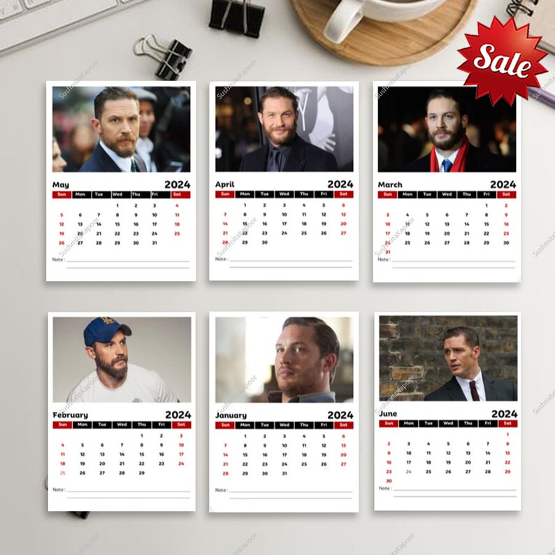 2024 Tom Hardy Wall Calendar, Celeb Calendar, Tom Hardy 2024 Celebrity Desk Calendar, Wall ...