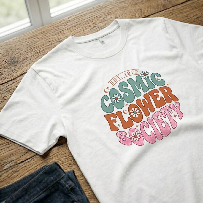 T-Shirt Cosmic Flower Society Retro Groovy 1970s Style Graphic Design image 8