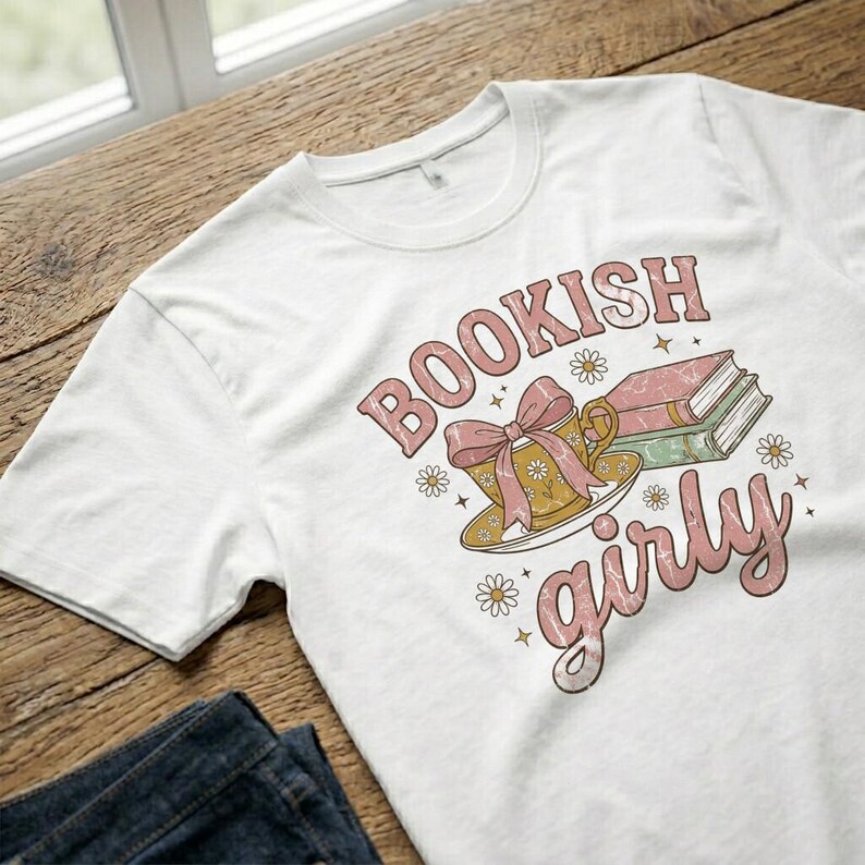T-Shirt with Vintage Bookish Design and Teacup image 8