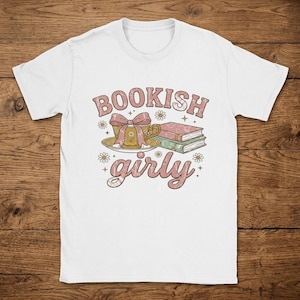 T-Shirt with Vintage Bookish Design and Teacup
