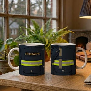 Tazza con dettaglio ravvicinato di un'uniforme da pompiere. immagine 6