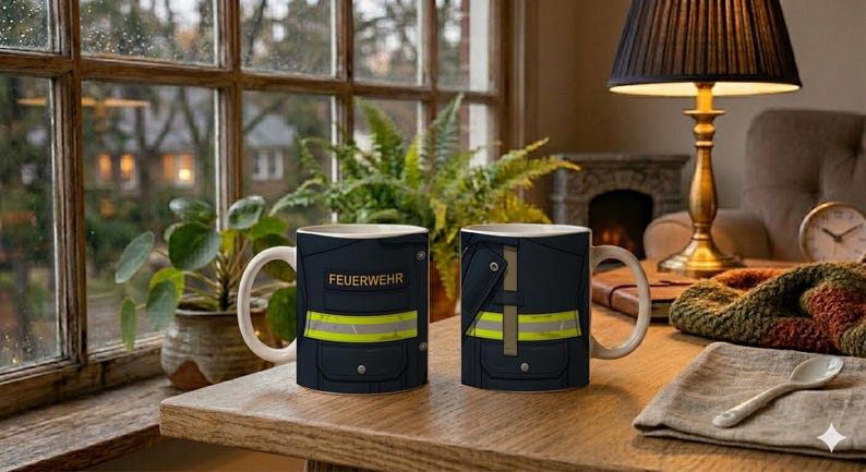 Tazza con dettaglio ravvicinato di un'uniforme da pompiere. immagine 6