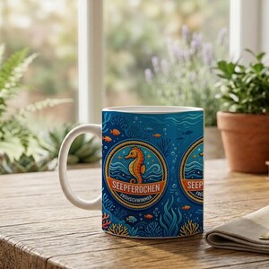 Seahorse Swimming Badge Mug | Nautical Children's Design | Ceramic Coffee Mug for Kids | Swimming Lesson Gift | Seahorse image 5